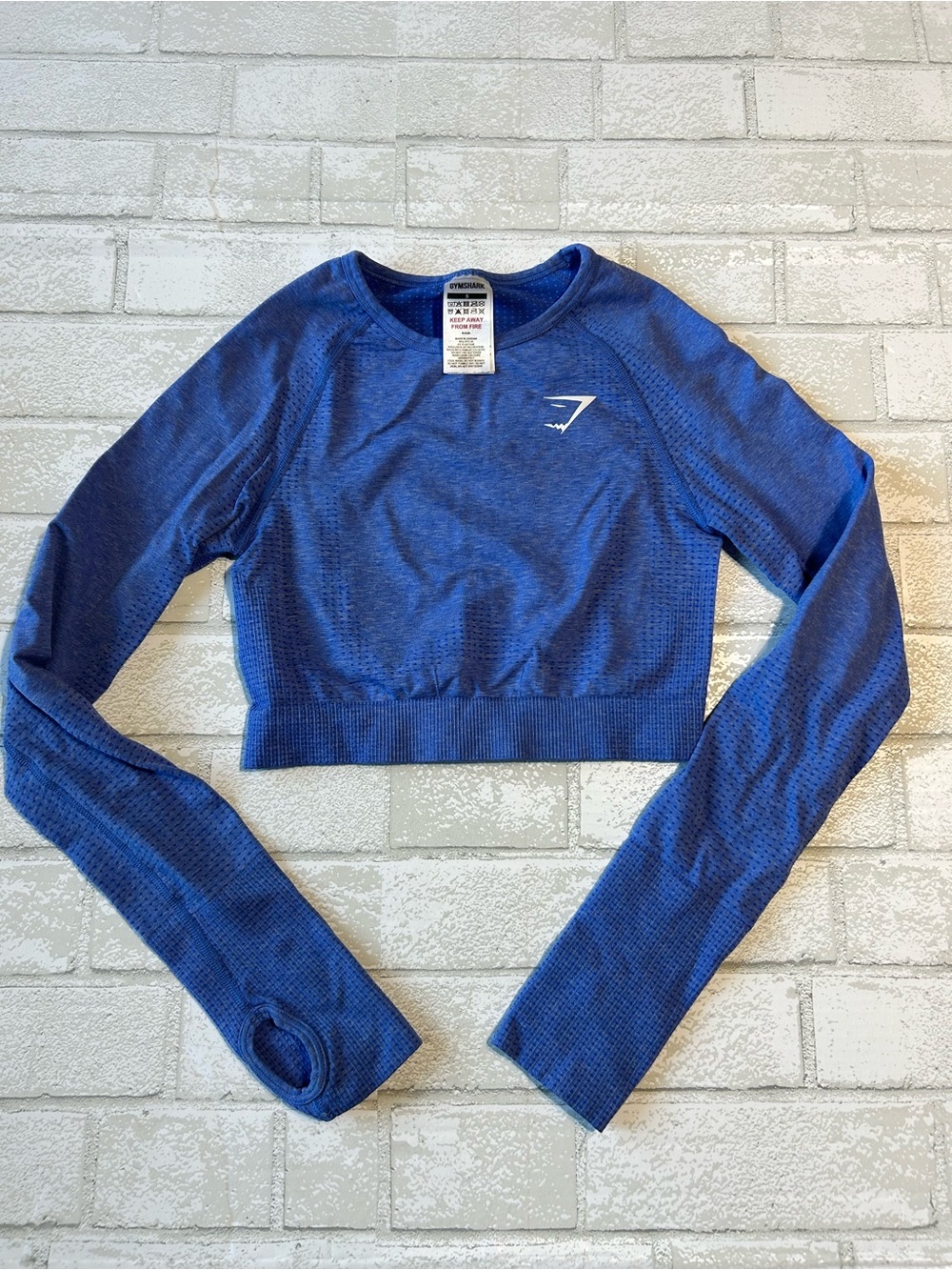 Gym Shark Cropped Long-Sleeve Top - Blue size Small